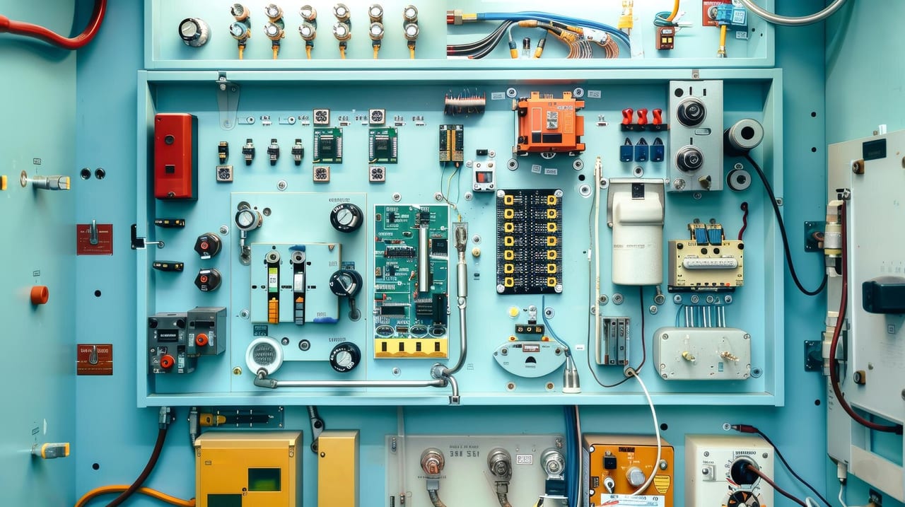Industrial control panel with illuminated indicators and switches