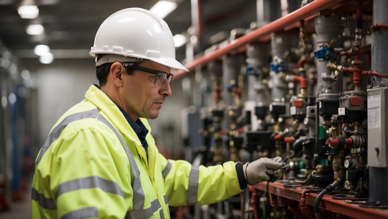 Industrial technician inspecting plant equipment
